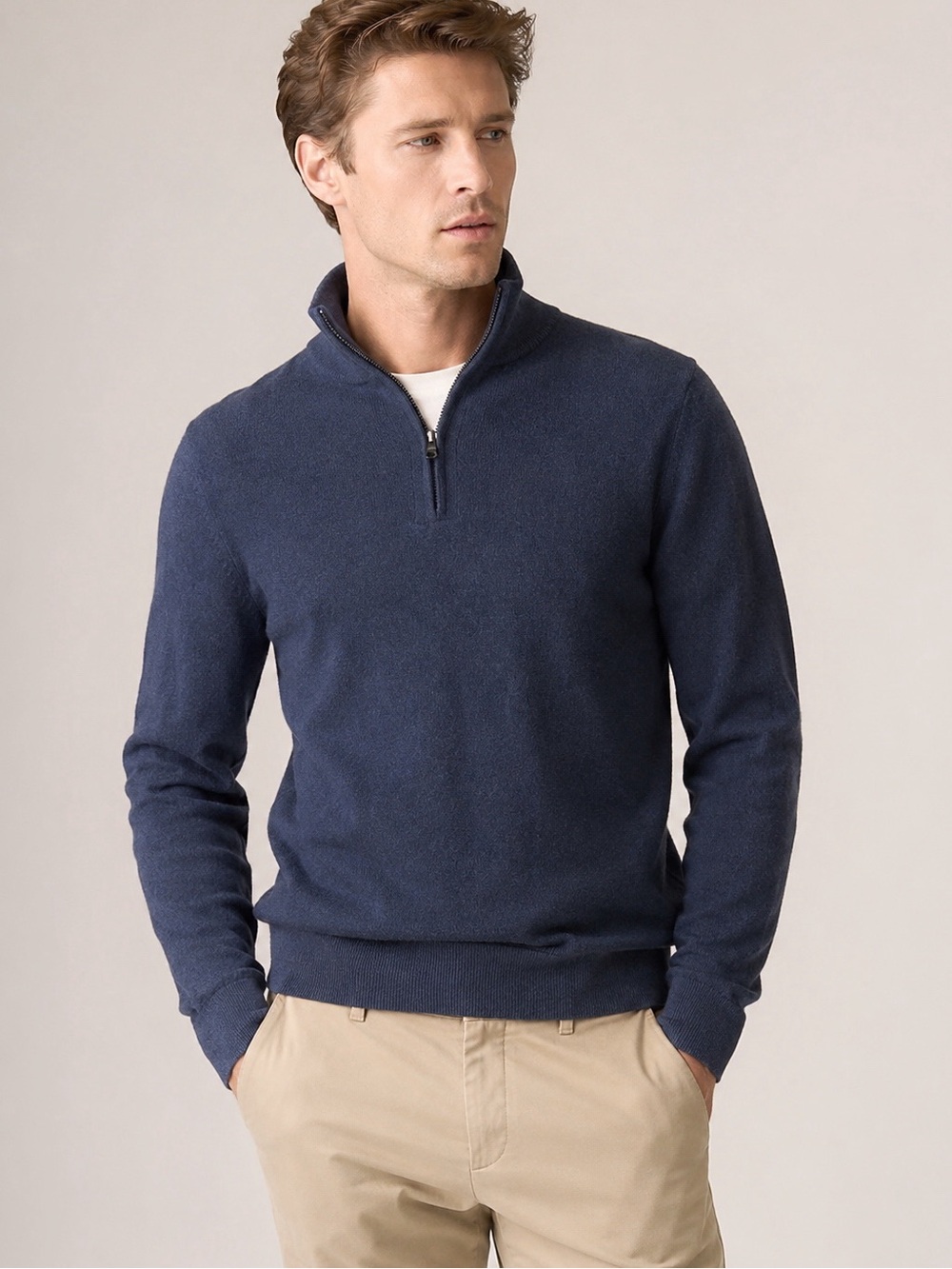 Banana Republic Men Blue Wool 1/4 Zip Knit Sweater XS Classic Preppy Minimal